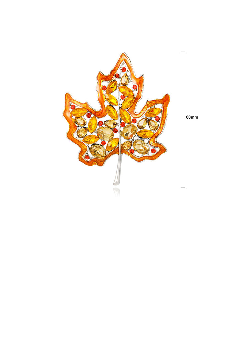 Fashion and Elegant Hollow Maple Leaf Brooch with Yellow Cubic Zirconia - Luxurious Look