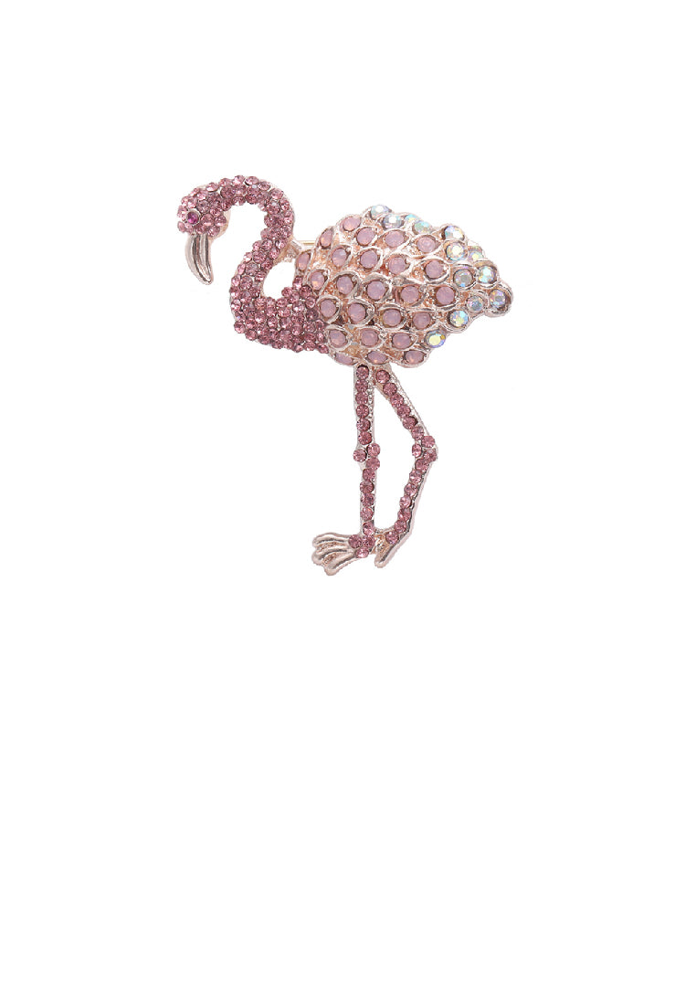 Fashion Brilliant Plated Gold Flamingo Brooch with Pink Cubic Zirconia - Luxurious Look - Vibrant Color