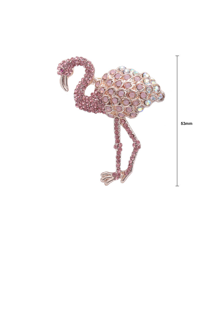 Fashion Brilliant Plated Gold Flamingo Brooch with Pink Cubic Zirconia - Luxurious Look - Vibrant Color