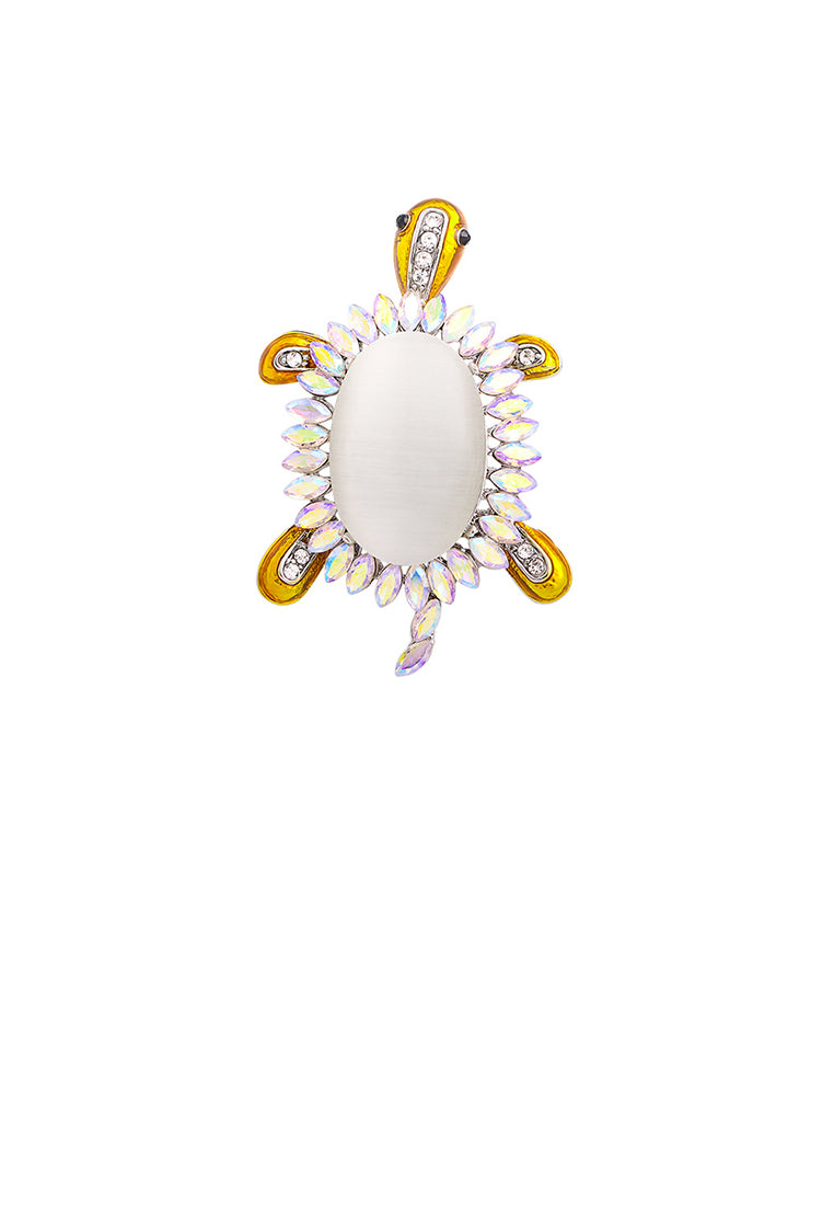 Simple Cute Plated Gold Turtle Imitation Cat Eye Brooch with Cubic Zirconia - Luxurious Look