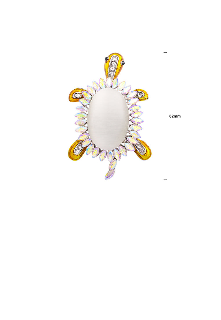 Simple Cute Plated Gold Turtle Imitation Cat Eye Brooch with Cubic Zirconia - Luxurious Look