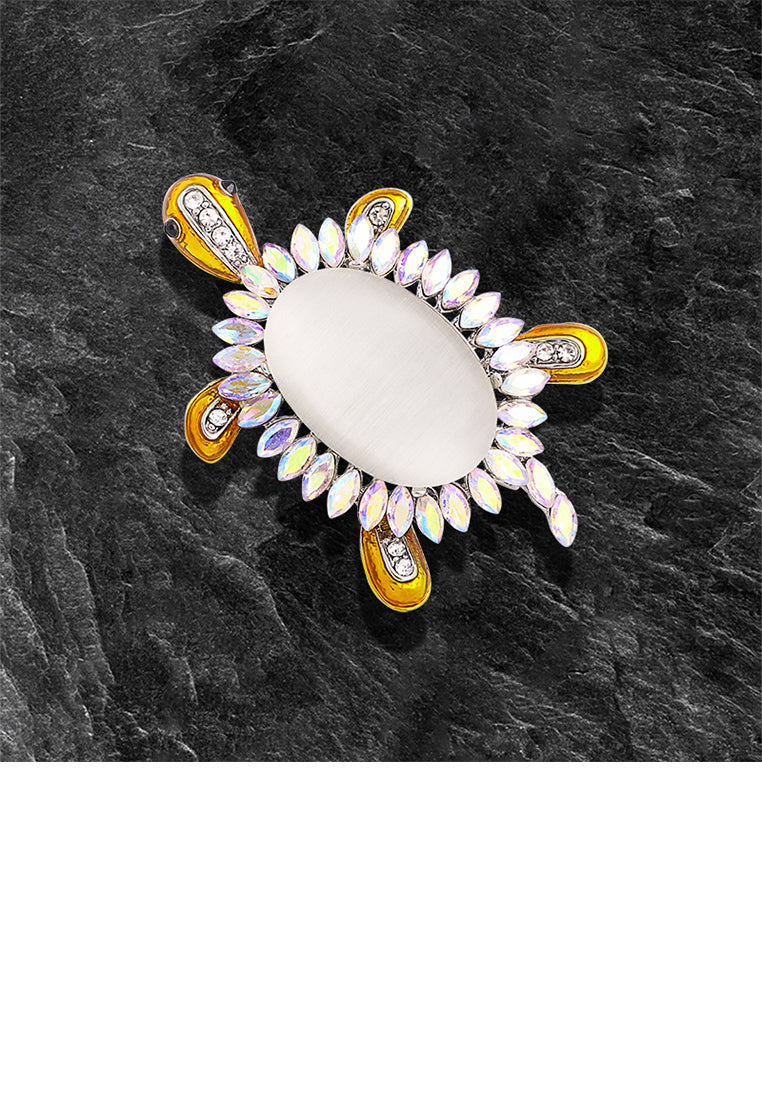 Simple Cute Plated Gold Turtle Imitation Cat Eye Brooch with Cubic Zirconia - Luxurious Look