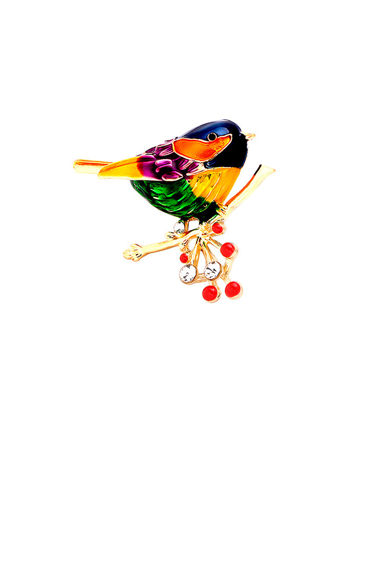 Fashion and Simple Plated Gold Enamel Bird Brooch with Cubic Zirconia - Luxurious Look