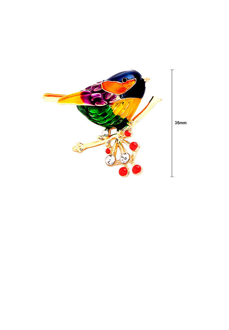 Fashion and Simple Plated Gold Enamel Bird Brooch with Cubic Zirconia - Luxurious Look