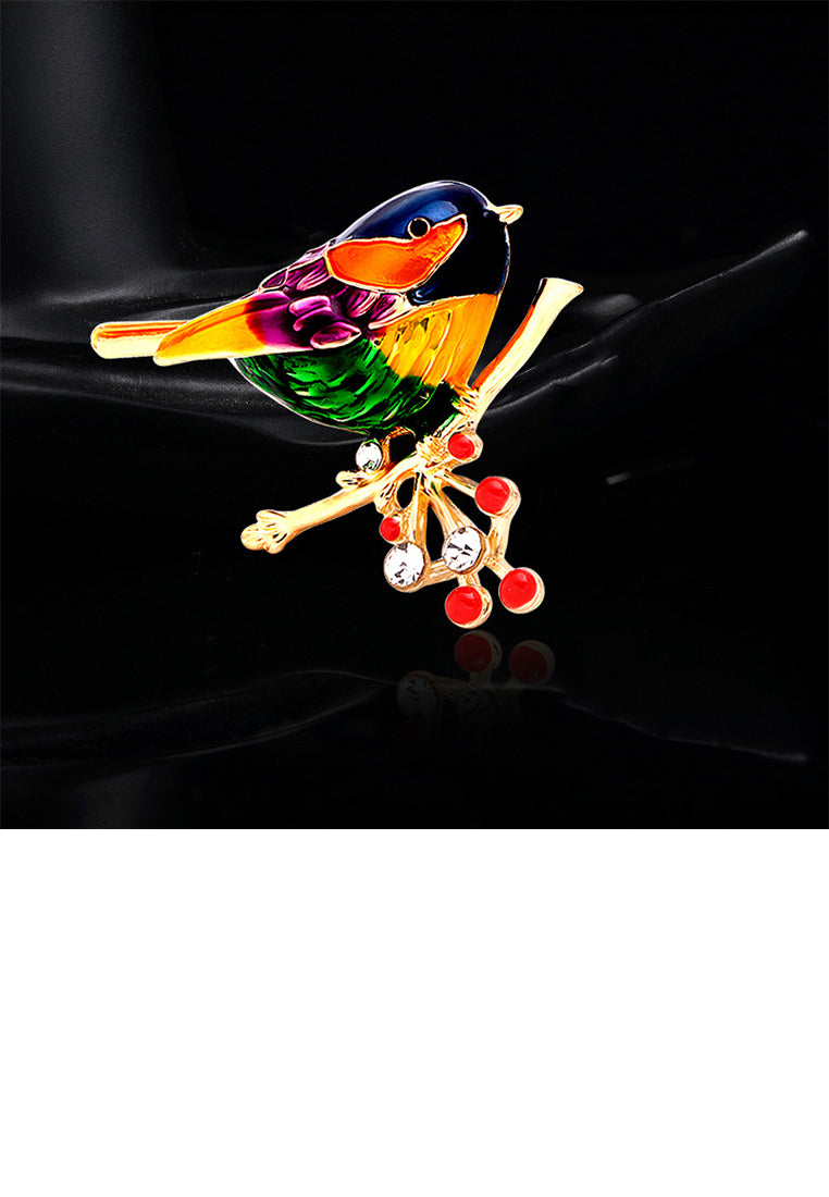 Fashion and Simple Plated Gold Enamel Bird Brooch with Cubic Zirconia - Luxurious Look