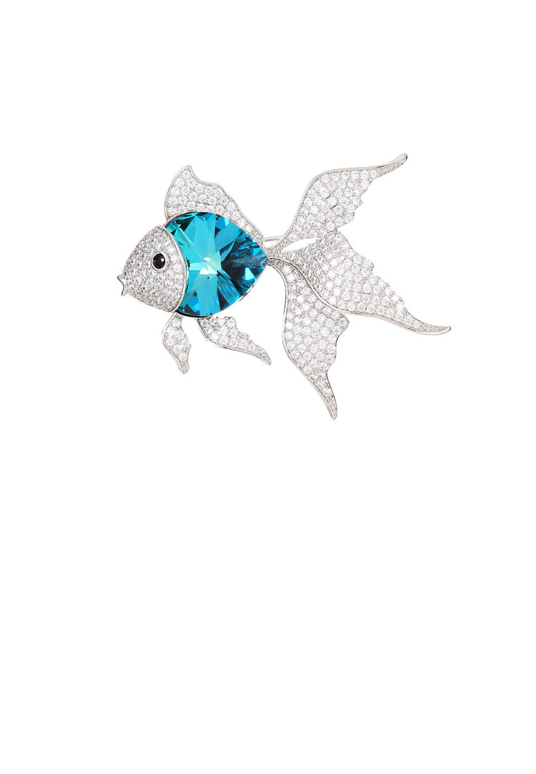 Fashion Brilliant Blue Goldfish Brooch with Cubic Zirconia - Luxurious Look