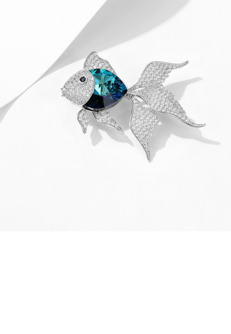 Fashion Brilliant Blue Goldfish Brooch with Cubic Zirconia - Luxurious Look