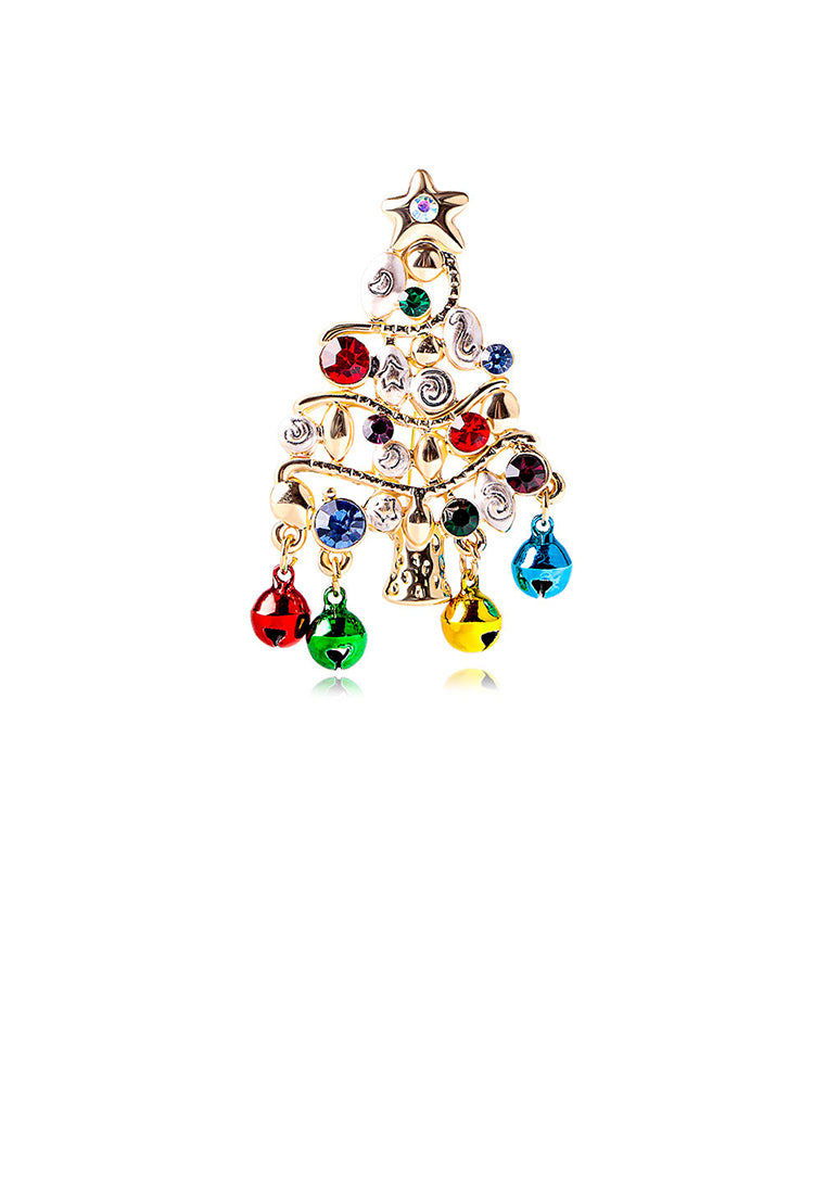 Fashion and Creative Plated Gold Christmas Tree Bell Brooch with Cubic Zirconia - Luxurious Look