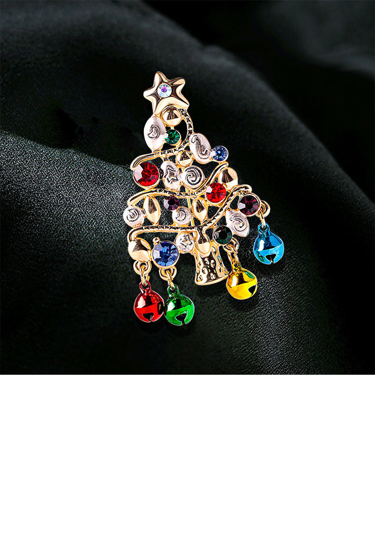 Fashion and Creative Plated Gold Christmas Tree Bell Brooch with Cubic Zirconia - Luxurious Look