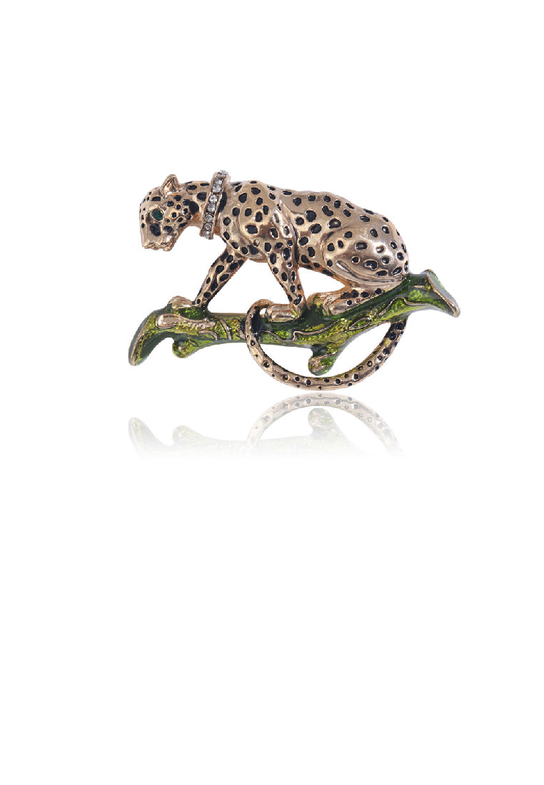 Fashion Personalised Plated Gold Cheetah Brooch with Cubic Zirconia - Luxurious Look