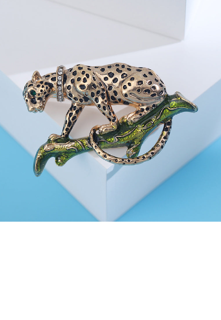 Fashion Personalised Plated Gold Cheetah Brooch with Cubic Zirconia - Luxurious Look