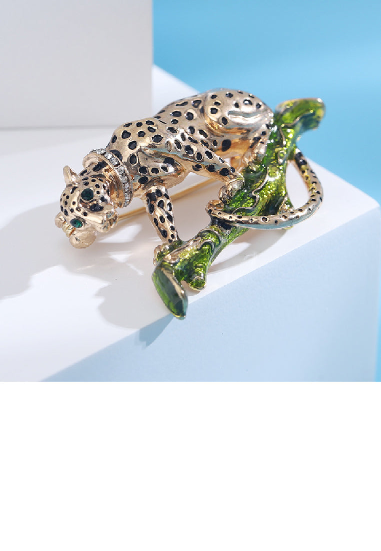Fashion Personalised Plated Gold Cheetah Brooch with Cubic Zirconia - Luxurious Look