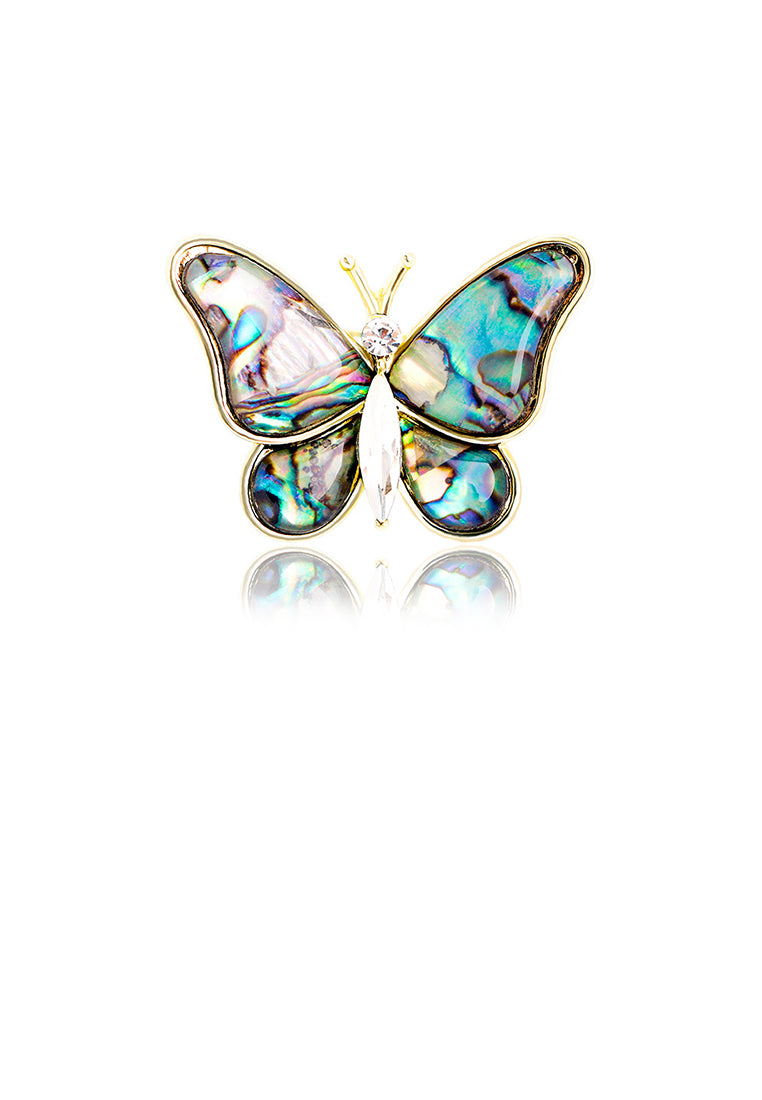 Simple and Temperament Plated Gold Butterfly Colorful Shell Brooch with Cubic Zirconia - Luxurious Look