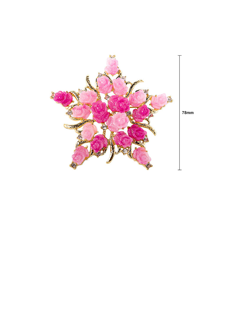 Fashion and Elegant Plated Gold Rose Star Brooch with Cubic Zirconia - Luxurious Look