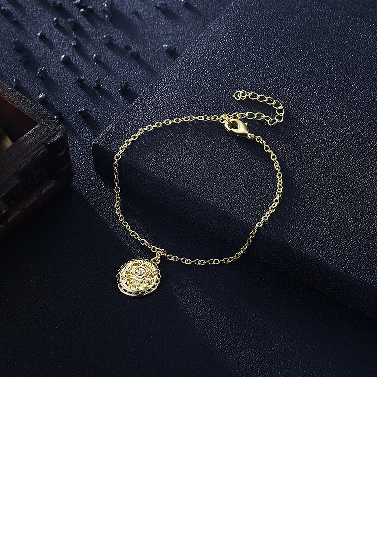 Fashion Simple Plated Gold Disc Hollow Bracelet