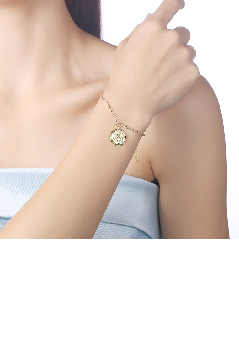 Fashion Simple Plated Gold Disc Hollow Bracelet