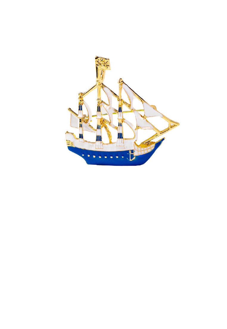 Fashion Personalized Plated Gold Enamel Sailing Brooch