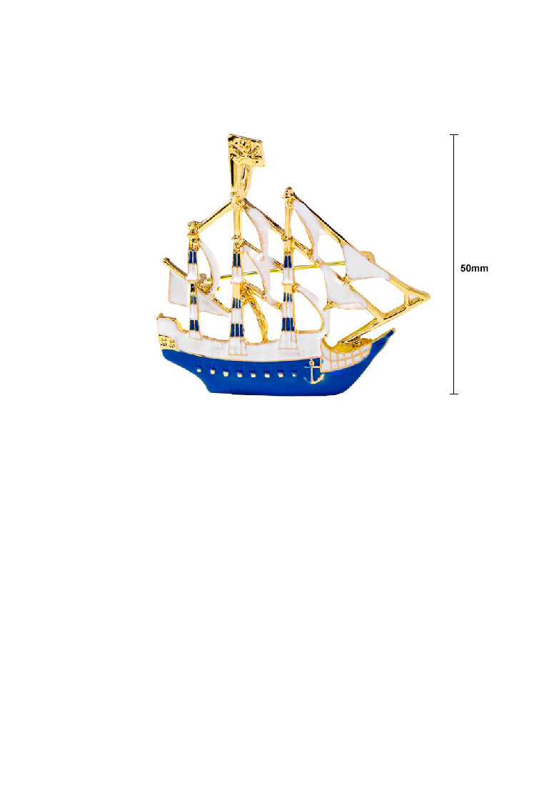 Fashion Personalized Plated Gold Enamel Sailing Brooch