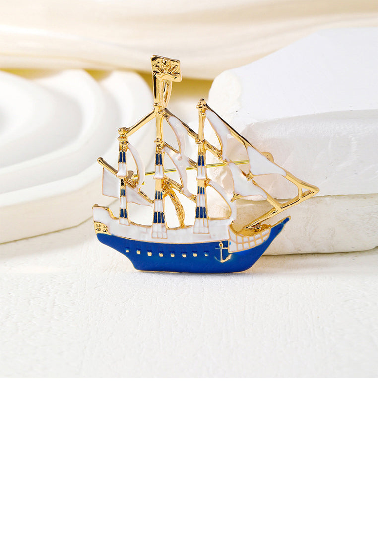 Fashion Personalized Plated Gold Enamel Sailing Brooch