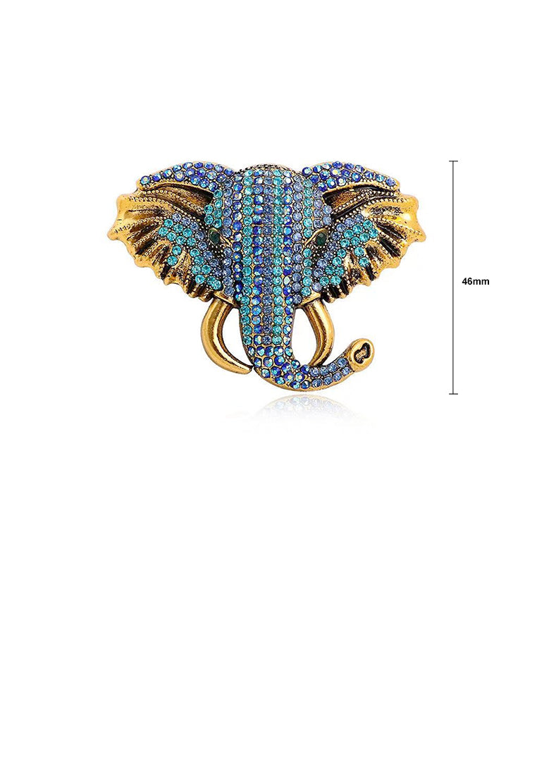 Vintage Brilliant Plated Gold Elephant Brooch with Blue Cubic Zirconia - Luxurious Look
