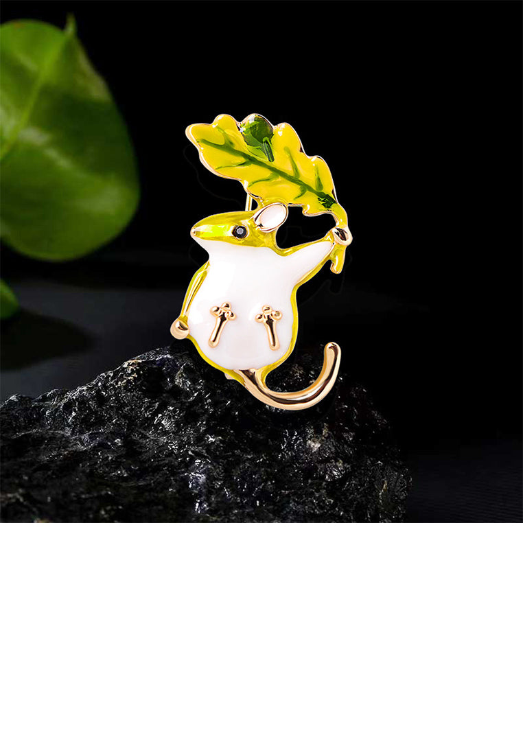 Simple and Cute Plated Gold Enamel Squirrel Brooch