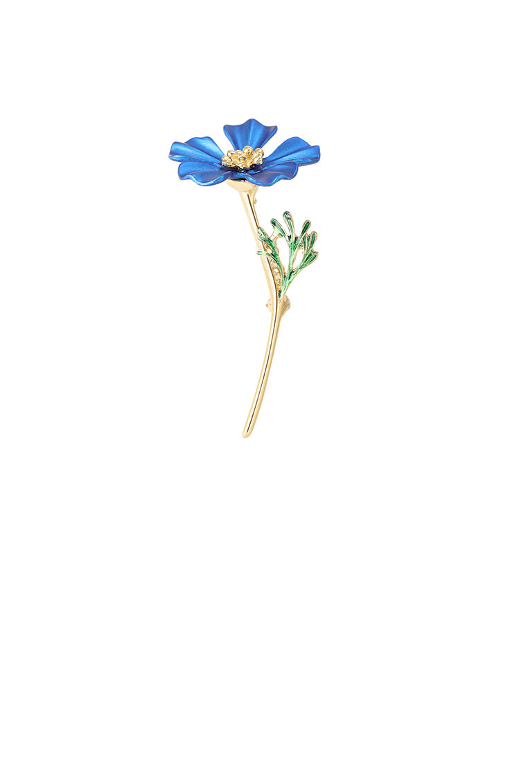 Simple and Fashion Plated Gold Enamel Blue Flower Brooch