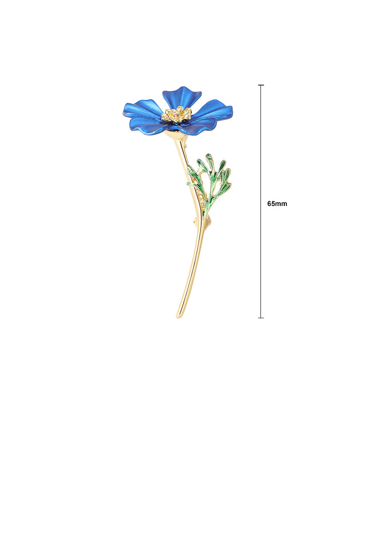 Simple and Fashion Plated Gold Enamel Blue Flower Brooch