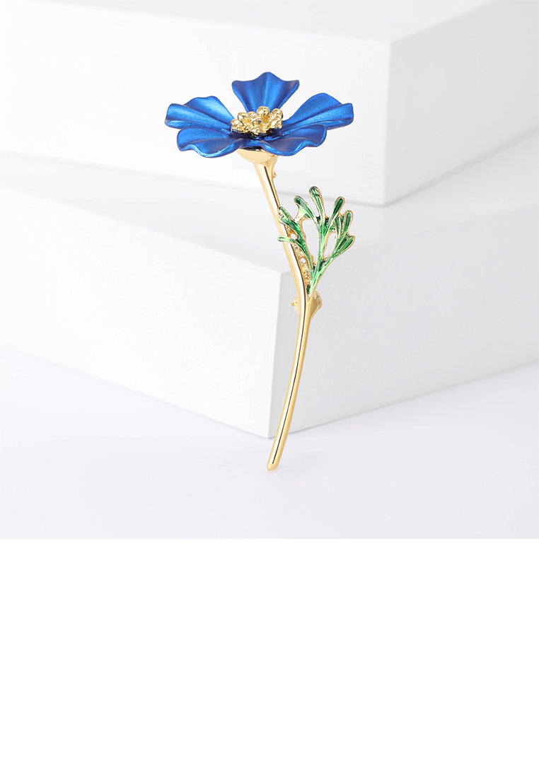Simple and Fashion Plated Gold Enamel Blue Flower Brooch