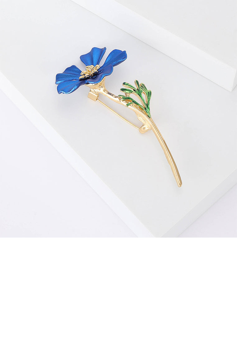 Simple and Fashion Plated Gold Enamel Blue Flower Brooch