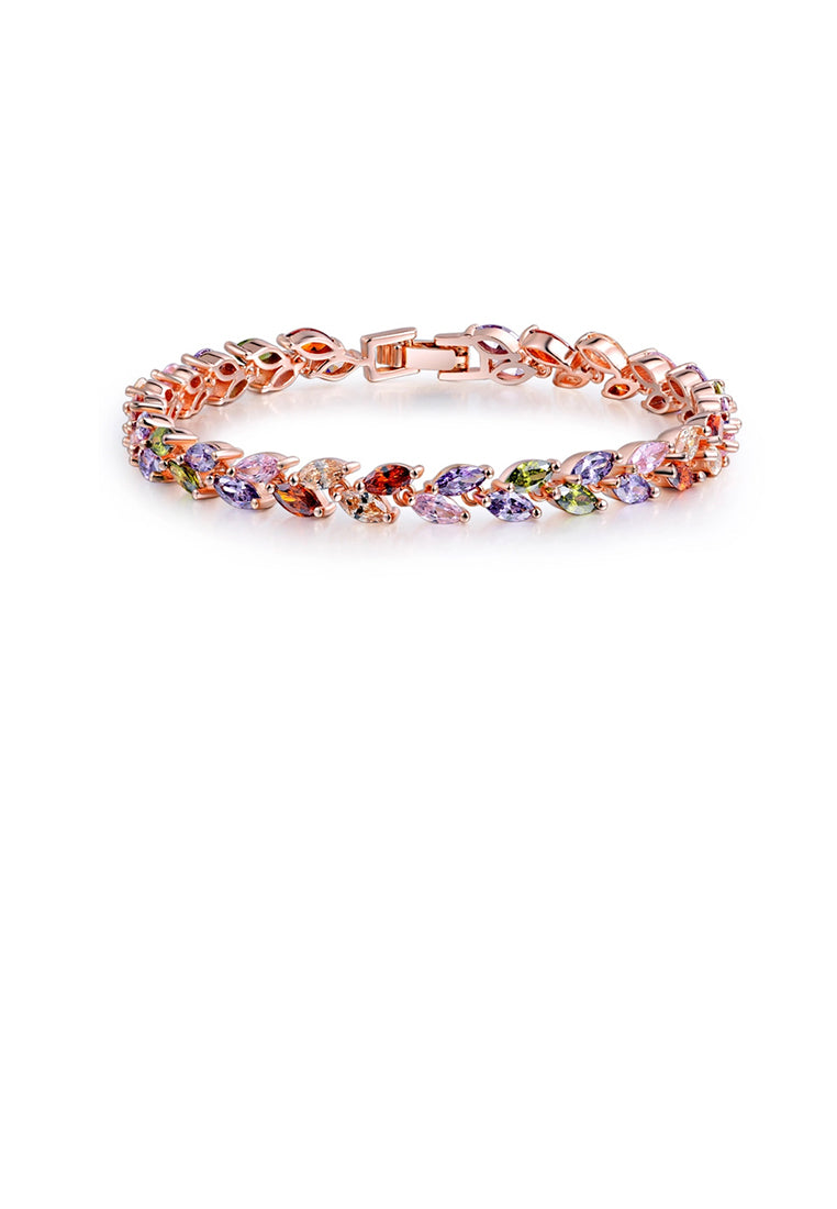 Simple and Elegant Plated Rose Gold Geometric Color Cubic Zirconia Bracelet 17cm - Luxurious Look