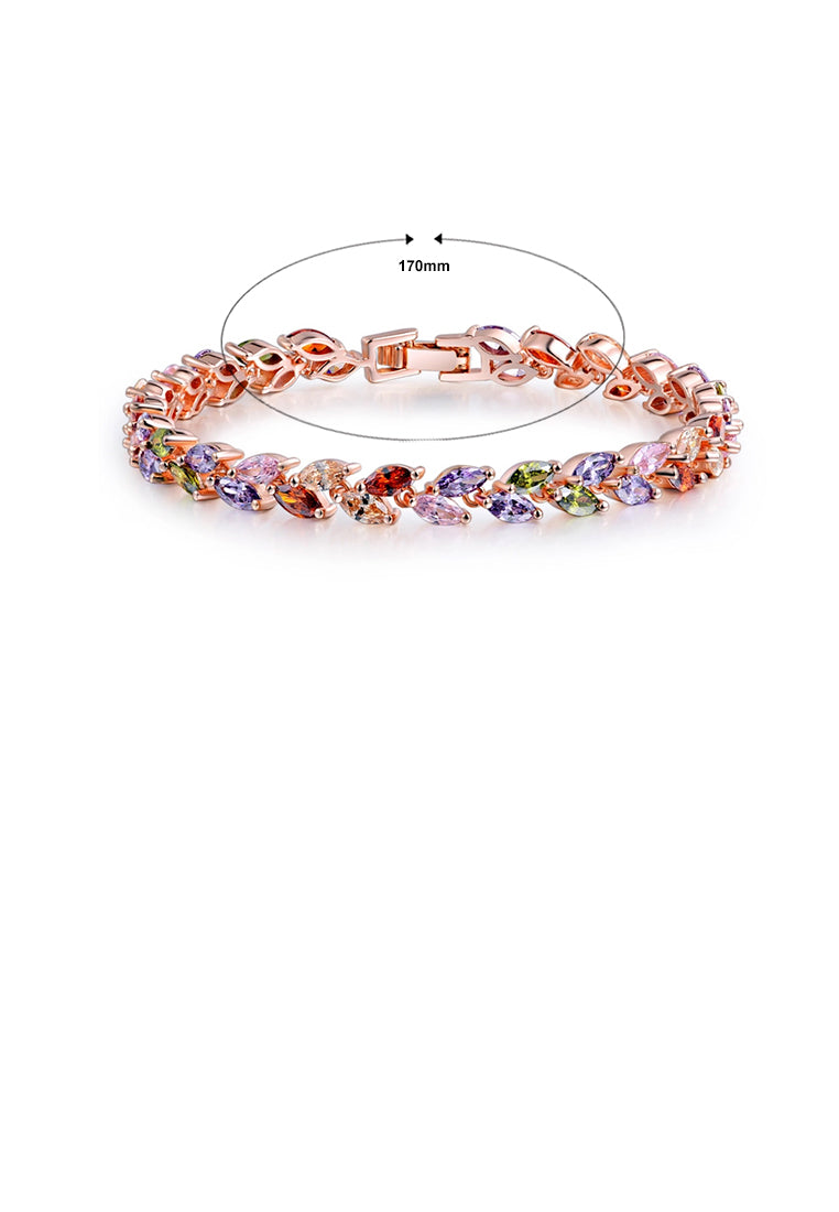 Simple and Elegant Plated Rose Gold Geometric Color Cubic Zirconia Bracelet 17cm - Luxurious Look