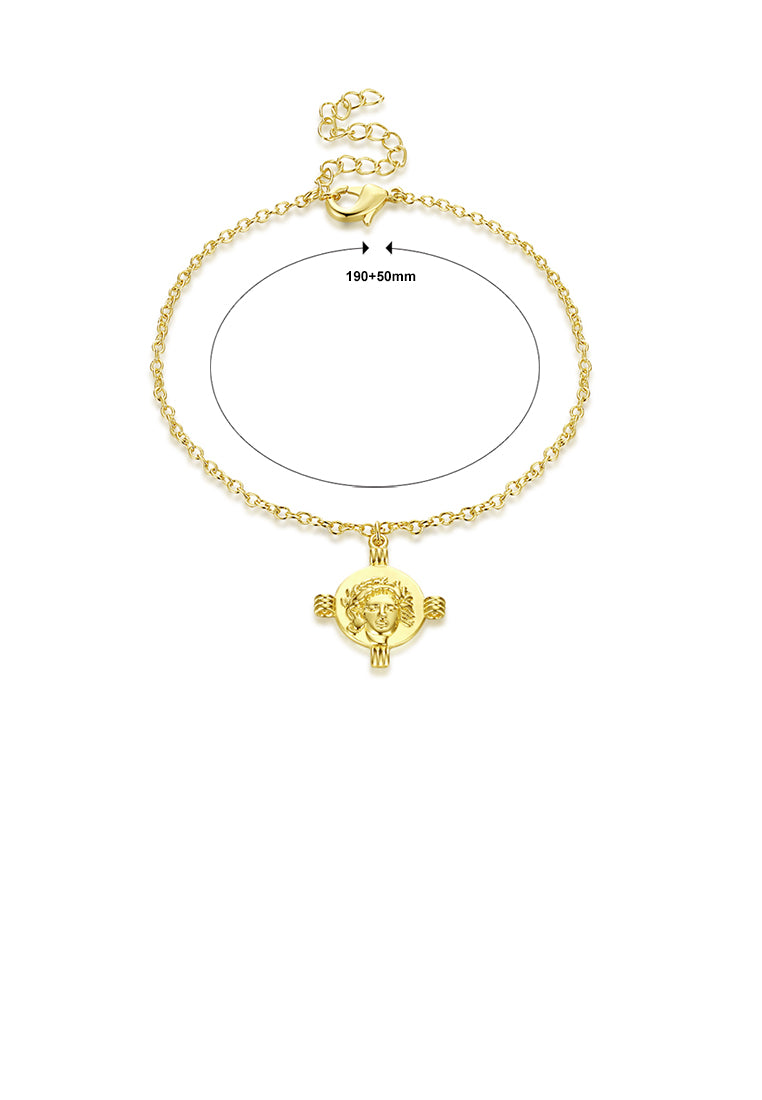 Simple Plated Gold Cross Our Lady Round Bracelet