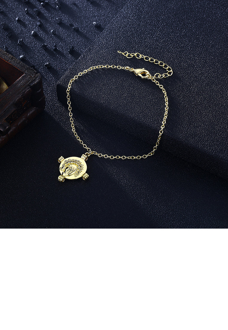 Simple Plated Gold Cross Our Lady Round Bracelet