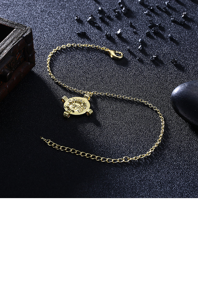 Simple Plated Gold Cross Our Lady Round Bracelet