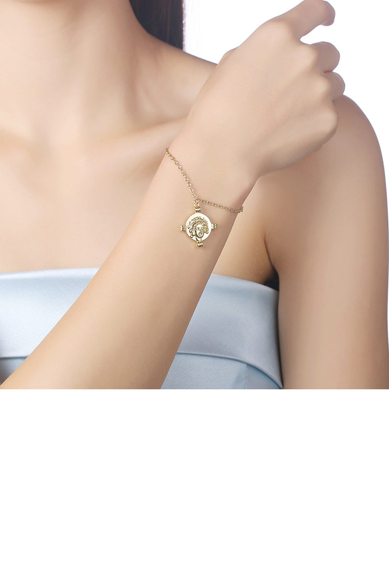 Simple Plated Gold Cross Our Lady Round Bracelet