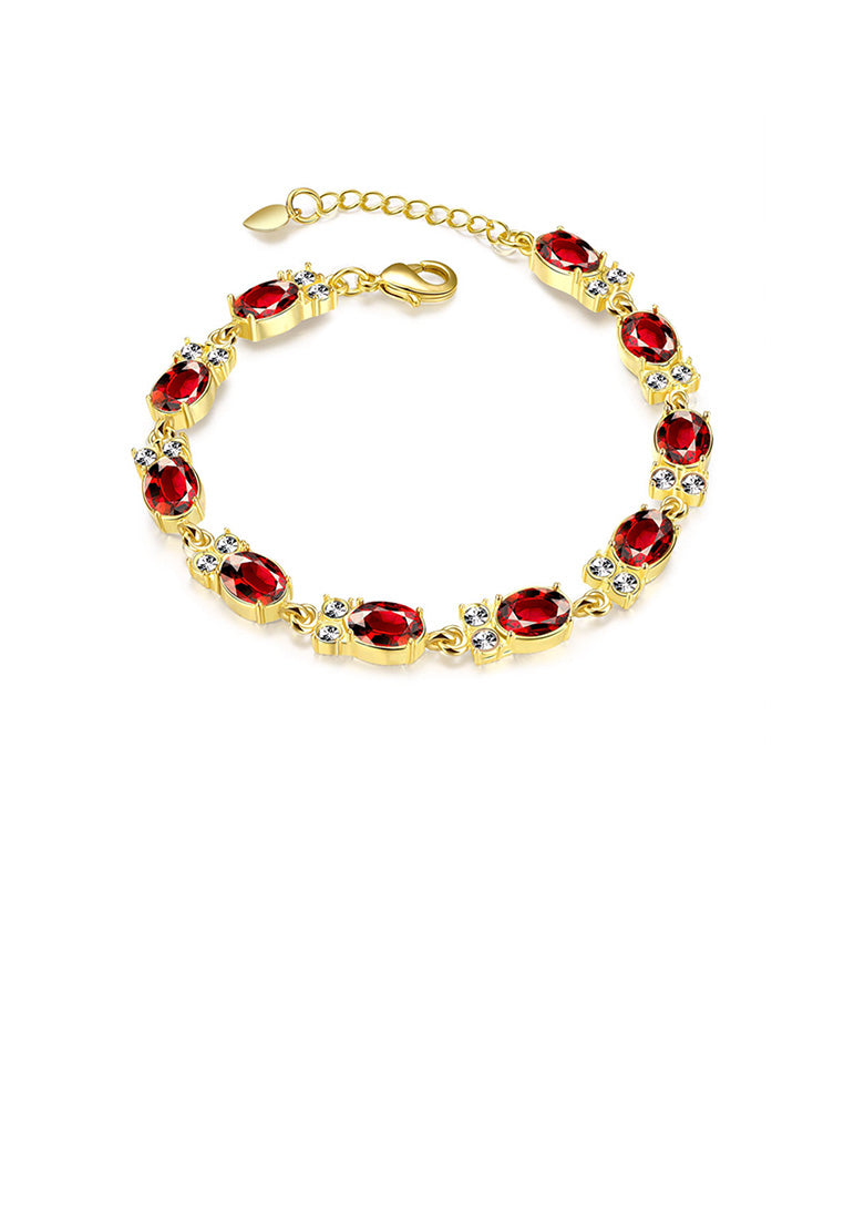 Classic Fashion Plated Gold Geometric Oval Red Cubic Zircon Bracelet - Vibrant Color