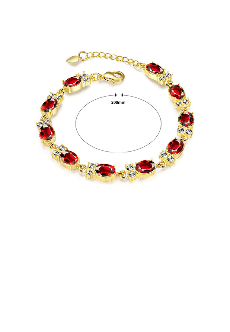 Classic Fashion Plated Gold Geometric Oval Red Cubic Zircon Bracelet - Vibrant Color