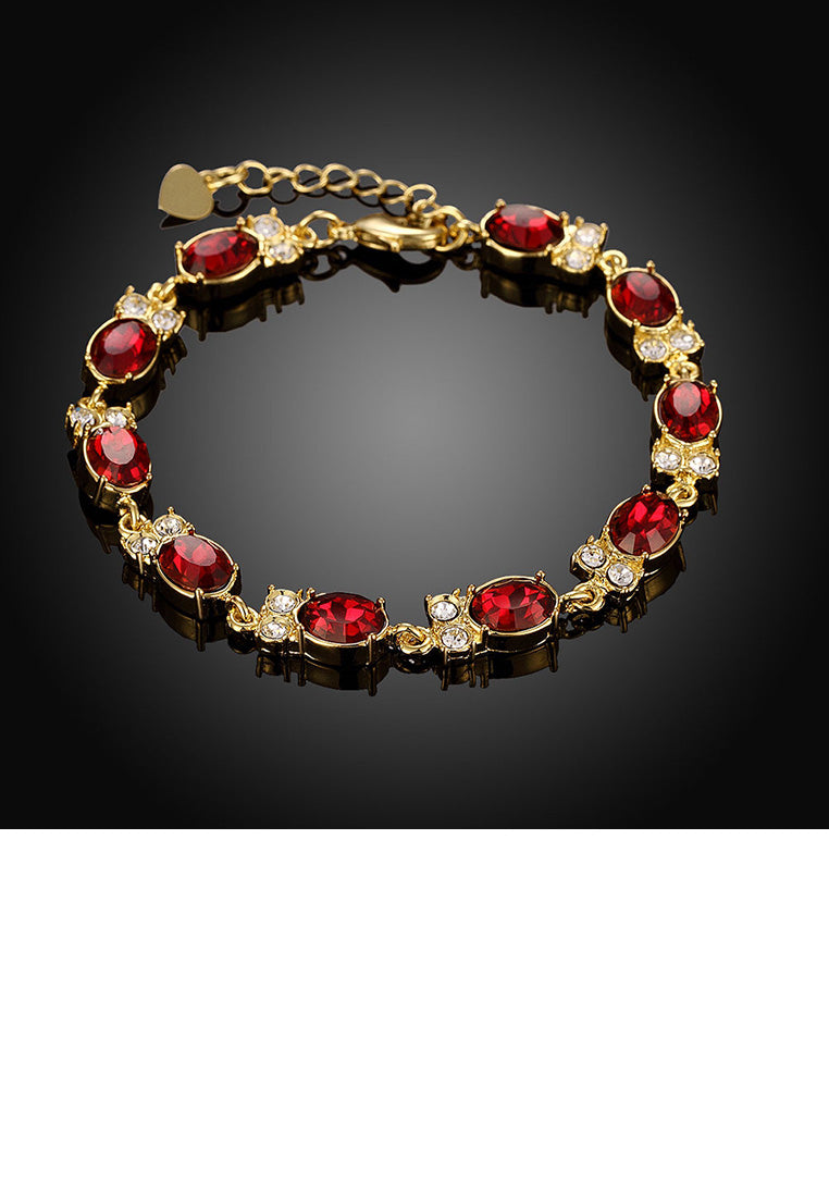 Classic Fashion Plated Gold Geometric Oval Red Cubic Zircon Bracelet - Vibrant Color