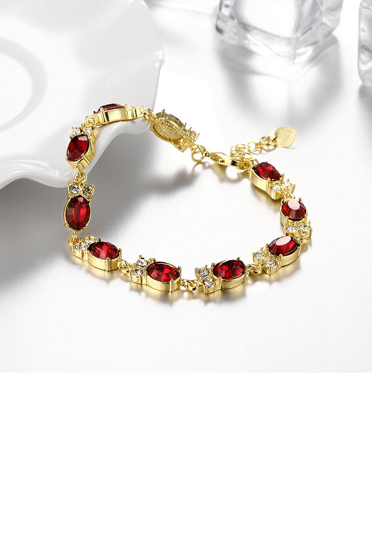 Classic Fashion Plated Gold Geometric Oval Red Cubic Zircon Bracelet - Vibrant Color