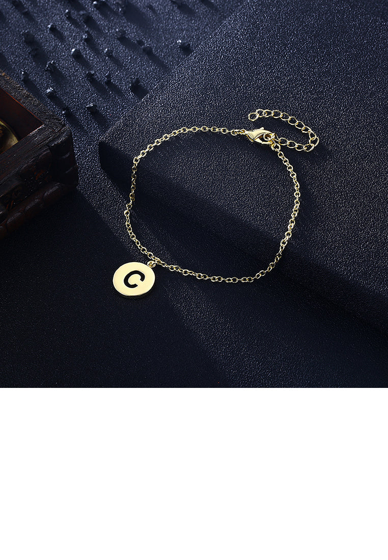 Simple Plated Gold Letter C Round Bracelet