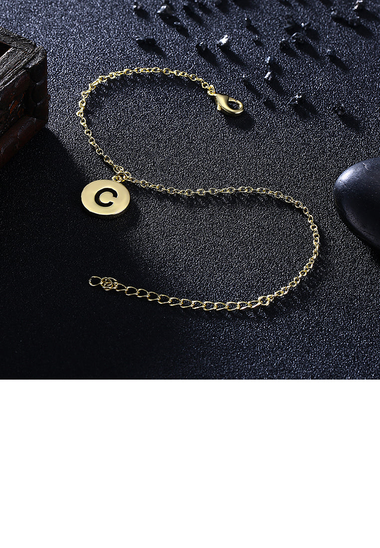 Simple Plated Gold Letter C Round Bracelet