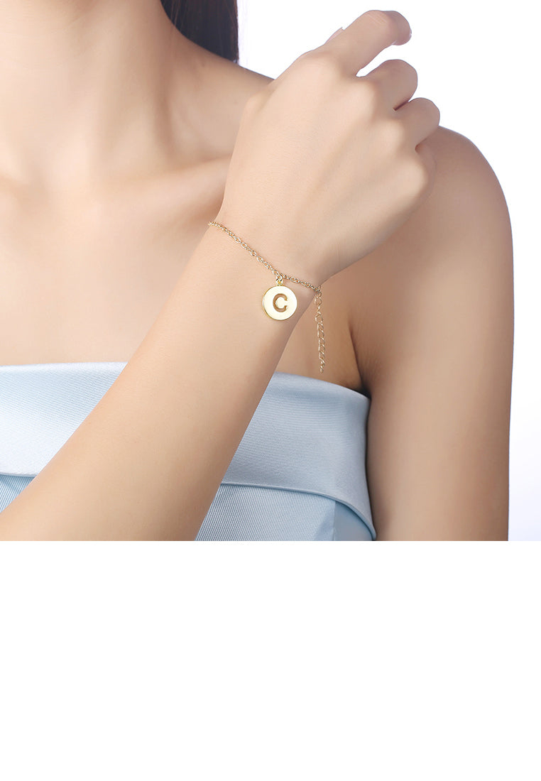 Simple Plated Gold Letter C Round Bracelet
