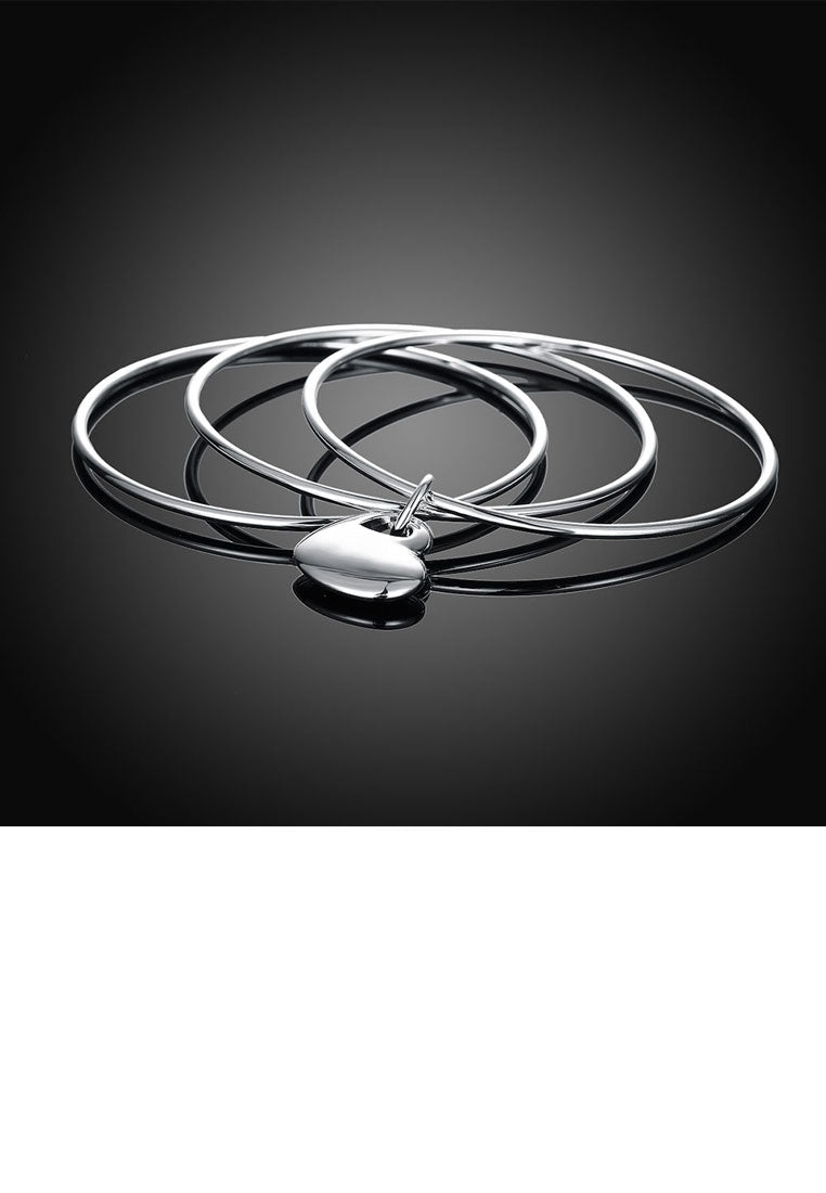 925 Silver Plated Elegant Heart Bangle
