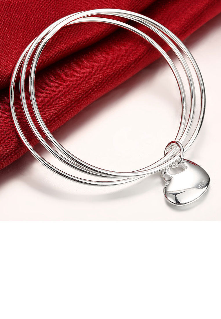 925 Silver Plated Elegant Heart Bangle