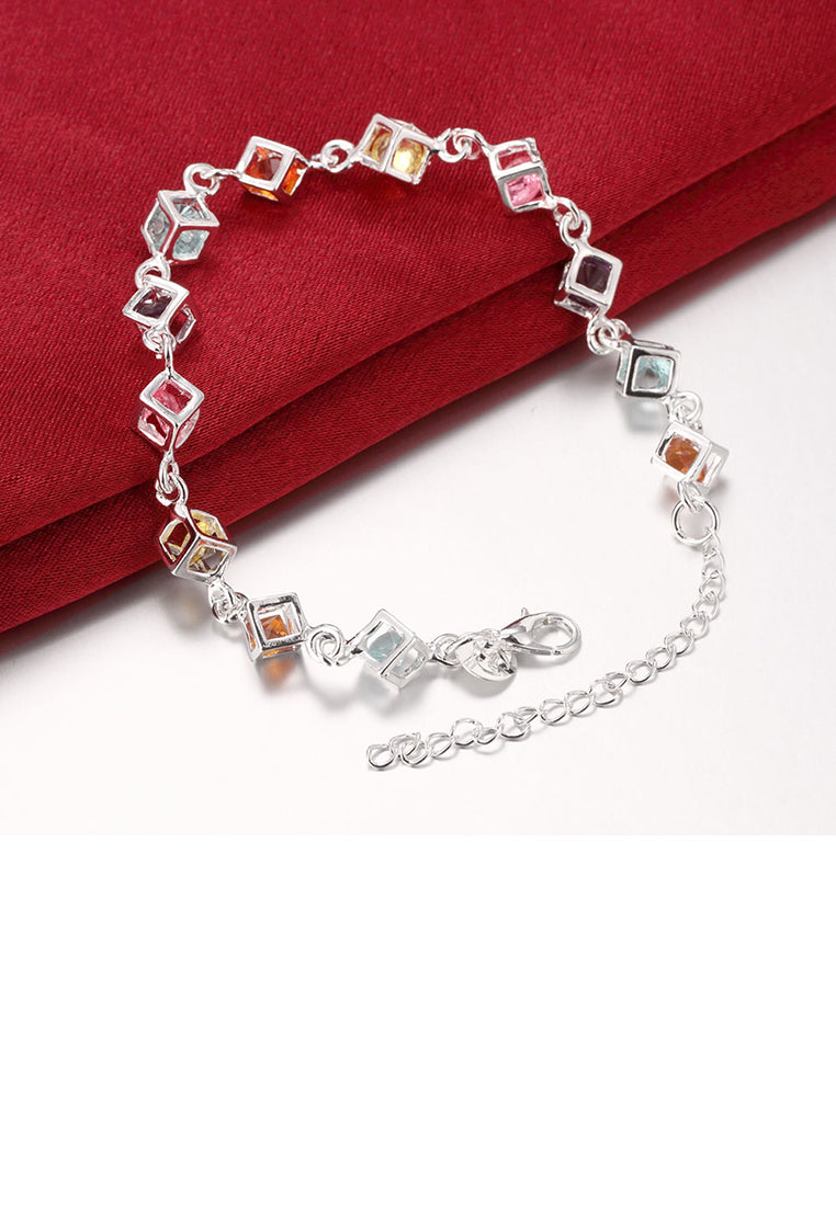 Simple Geometric Square Bracelet with Colorful Austrian Element Crystals