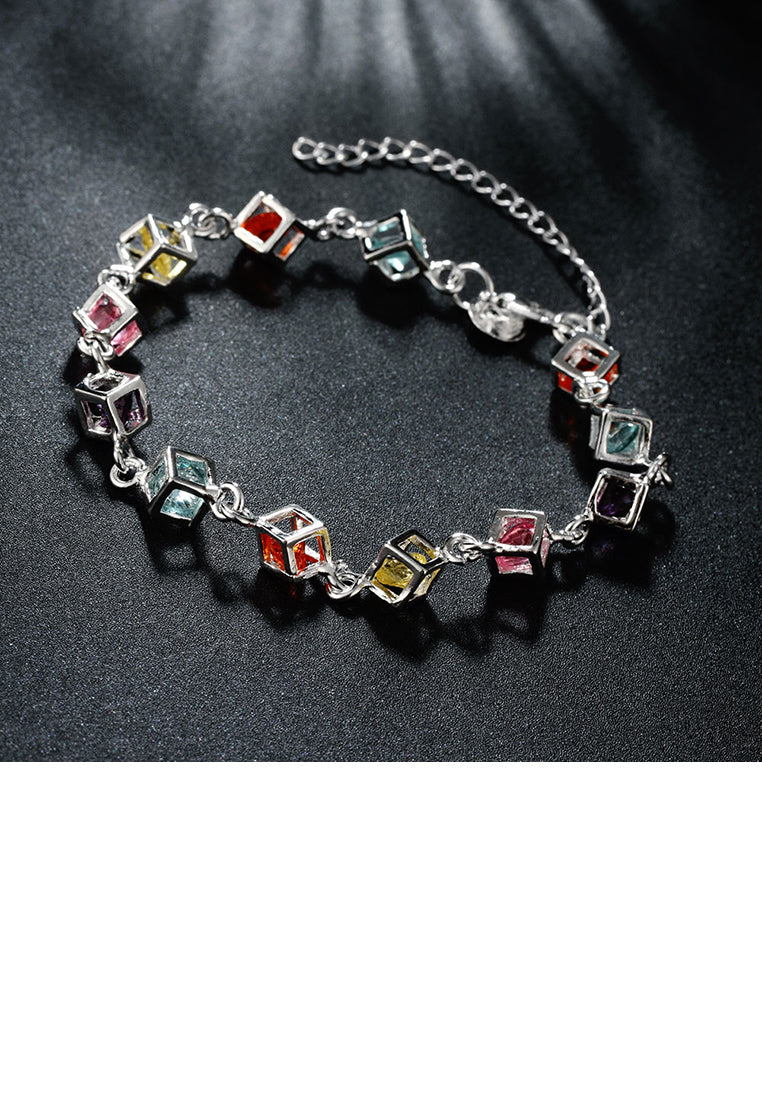 Simple Geometric Square Bracelet with Colorful Austrian Element Crystals