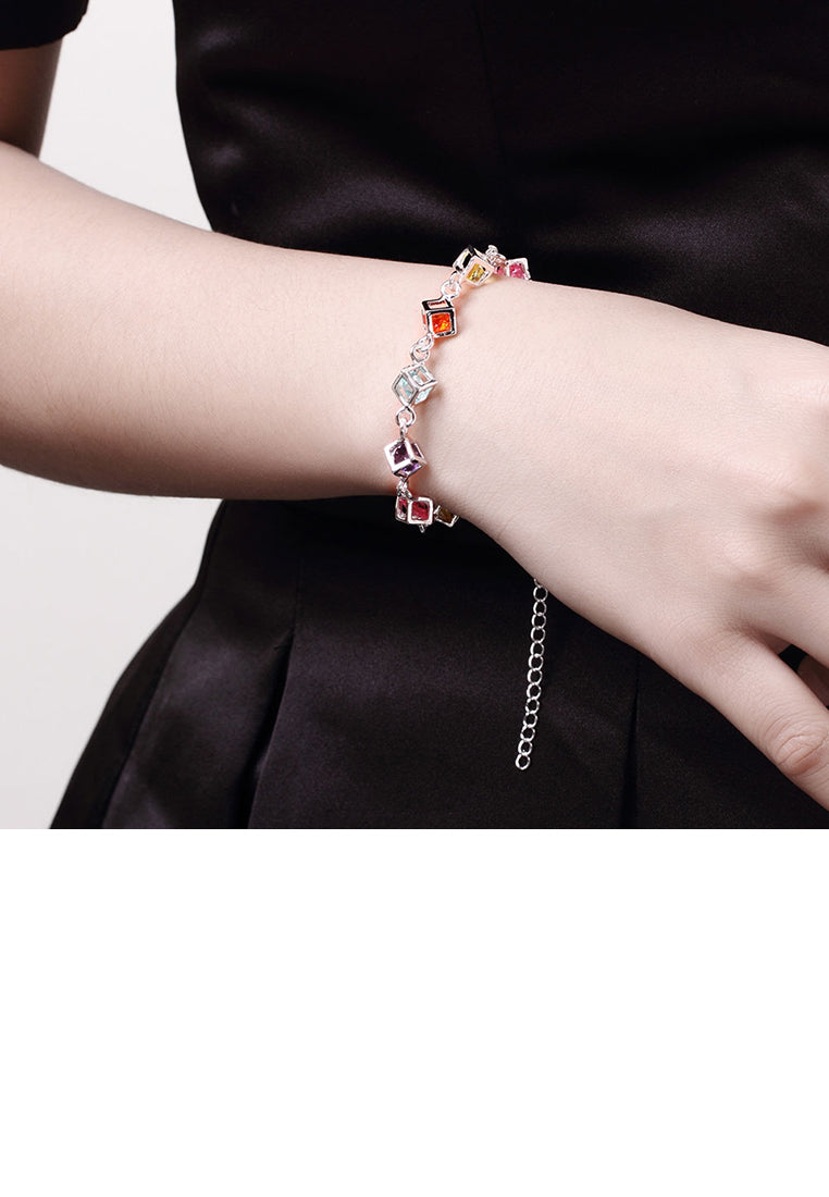 Simple Geometric Square Bracelet with Colorful Austrian Element Crystals