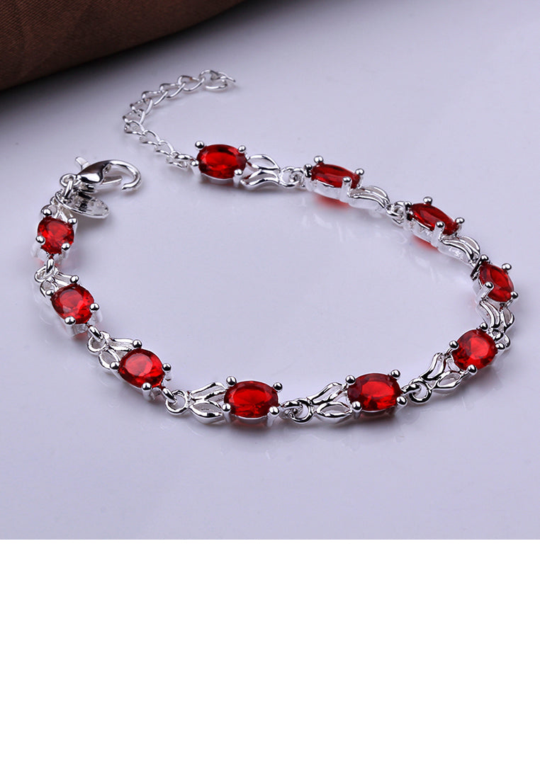 Fashion Minimalist Oval Bracelet with Red Austrian Element Crystal - Vibrant Color