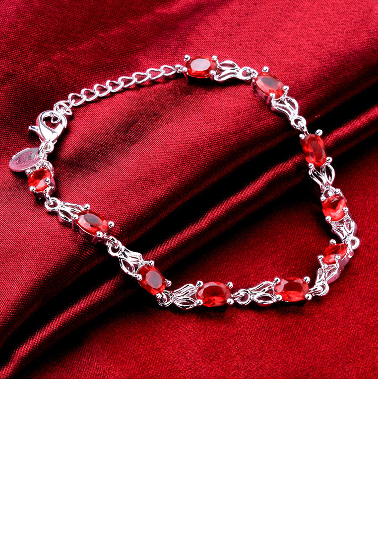 Fashion Minimalist Oval Bracelet with Red Austrian Element Crystal - Vibrant Color
