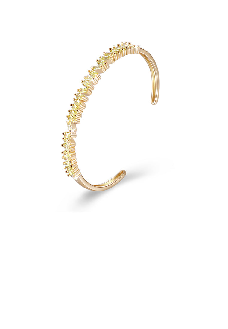 Fashion Plated Champagne Gold Open Bangle with Yellow Cubic Zircon